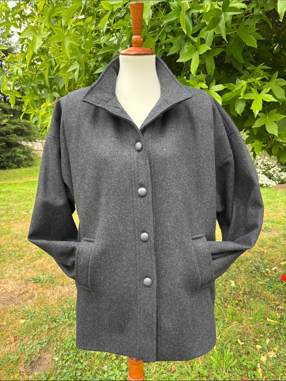 J. Gallery Charcoal Button-Front Wool Coat